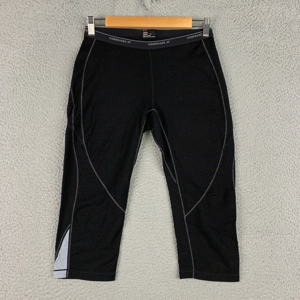 Icebreaker Merino GT 260 Baselayer Pant Womens Medium M Black Wool Capri Legging